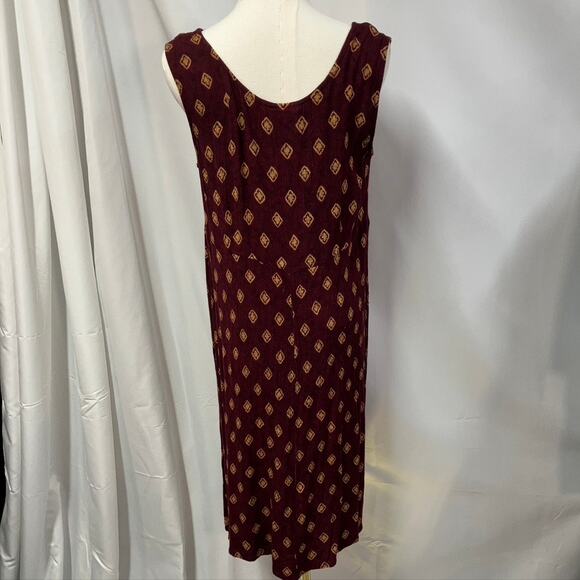 Vintage Rabbit Rabbit Rabbit Rayon Slip Dress Womens M USA Made Maroon Gold - Picture 9 of 15